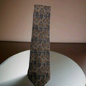 Savile Row Men's Silk Tie Brown/ Light Blue Paisley Geometric Classic Pattern